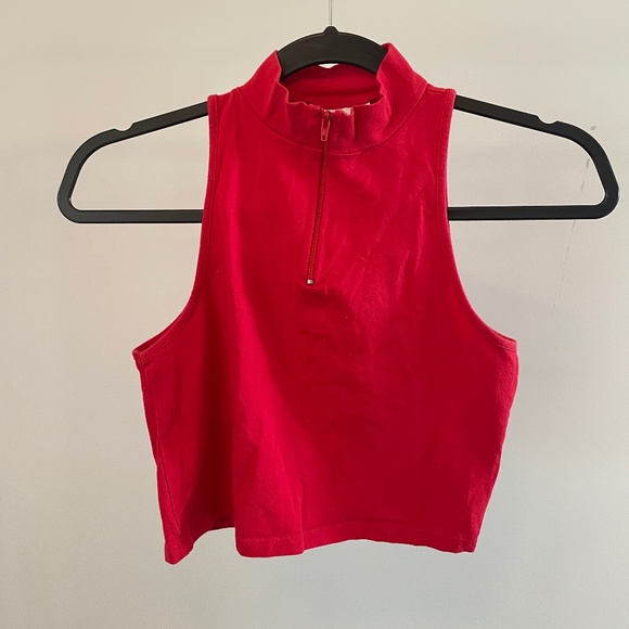 Topshop Zip-Up Mockneck Red Cropped Tank - Picture 1 of 3